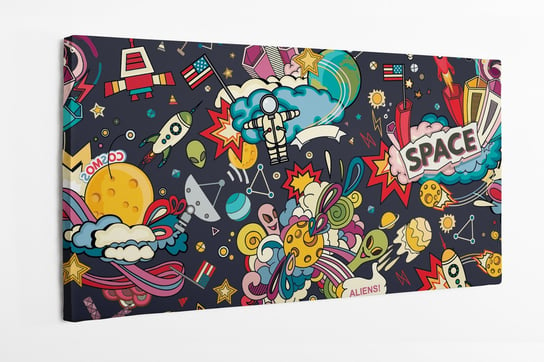 Obraz na płótnie HOMEPRINT,  dziecięcy motyw kosmosu, kosmonauci, ufo, planety, statki kosmiczne 120x50 cm HOMEPRINT