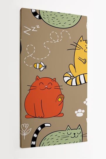 Obraz na płótnie HOMEPRINT, dziecięcy motyw kreskówkowych kotów na brązowym tle 60x120 cm HOMEPRINT