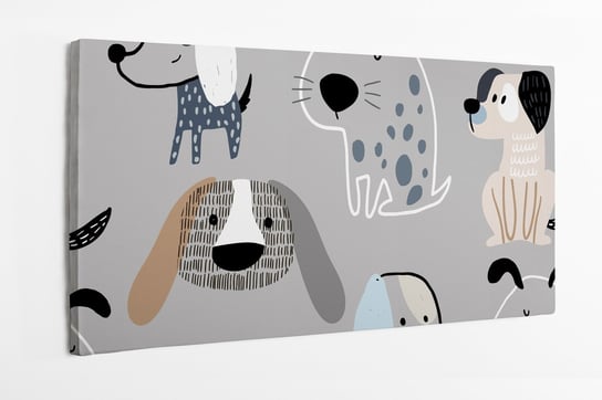 Obraz na płótnie HOMEPRINT, dziecięcy motyw kreskówkowych psów na szarym tle 120x60 cm HOMEPRINT