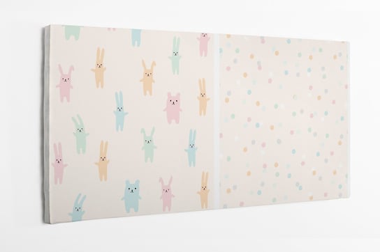 Obraz na płótnie HOMEPRINT,  dziecięcy motyw króliczków oraz misiów, kolorowe kropki 100x50 cm HOMEPRINT