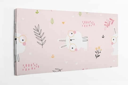Obraz na płótnie HOMEPRINT, dziecięcy motyw króliczków w okularach na różowym tle, pokój dziewczęcy 120x50 cm HOMEPRINT