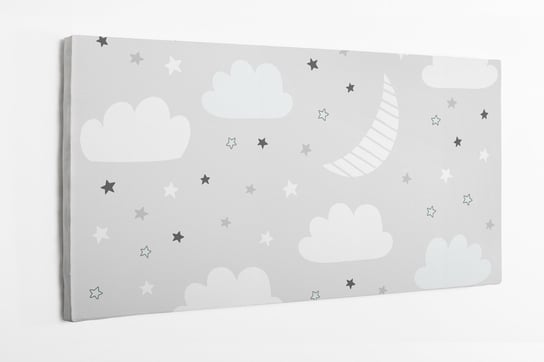Obraz na płótnie HOMEPRINT, dziecięcy motyw księżyca, chmur oraz gwiazd na szarym tle 100x50 cm HOMEPRINT