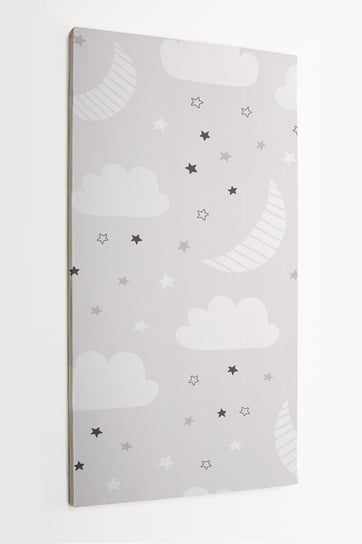 Obraz na płótnie HOMEPRINT, dziecięcy motyw księżyca, chmur oraz gwiazd na szarym tle 50x100 cm HOMEPRINT