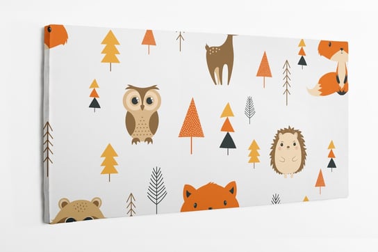 Obraz na płótnie HOMEPRINT, dziecięcy motyw lasu i zwierząt leśnych, sowa, jeż, sarna, lis, drzew 140x70 cm HOMEPRINT