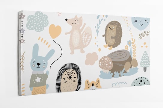 Obraz na płótnie HOMEPRINT,  dziecięcy motyw leśnych zwierząt, lisa, jeża, królika, 100x50 cm HOMEPRINT