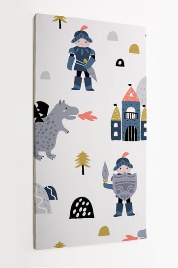 Obraz na płótnie HOMEPRINT, dziecięcy motyw rycerza, smoka oraz zamku, pokój chłopięcy 50x100 cm HOMEPRINT