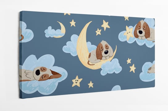 Obraz na płótnie HOMEPRINT, dziecięcy motyw śpiącego psa na księżycu, gwiazdy, księżyc, niebo 100x50 cm HOMEPRINT