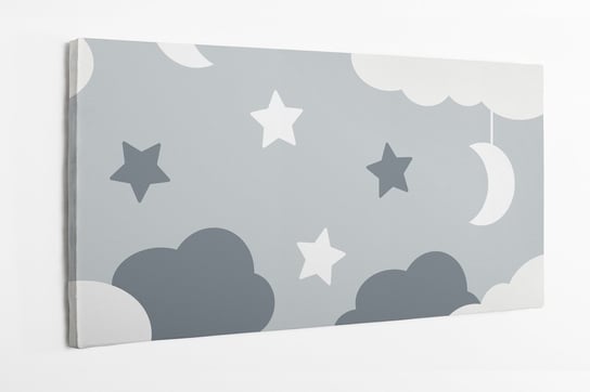 Obraz na płótnie HOMEPRINT, dziecięcy motyw w stylu skandynawskim, szare niebo nocą z chmurami, gwiazdami oraz księżycem 100x50 cm HOMEPRINT