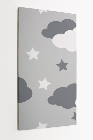 Obraz na płótnie HOMEPRINT, dziecięcy motyw w stylu skandynawskim, szare niebo nocą z chmurami, gwiazdami oraz księżycem 50x100 cm HOMEPRINT