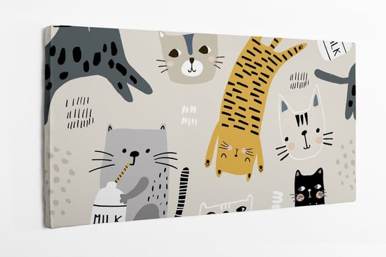 Obraz na płótnie HOMEPRINT, dziecięcy motyw zabawnych kotów na jasnym tle 120x50 cm HOMEPRINT