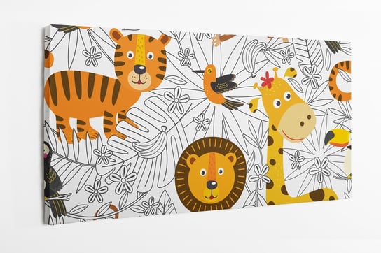 Obraz na płótnie HOMEPRINT, dziecięcy motyw zwierząt afrykańskich, lew, tygrys, małpa, żyrafa 100x50 cm HOMEPRINT