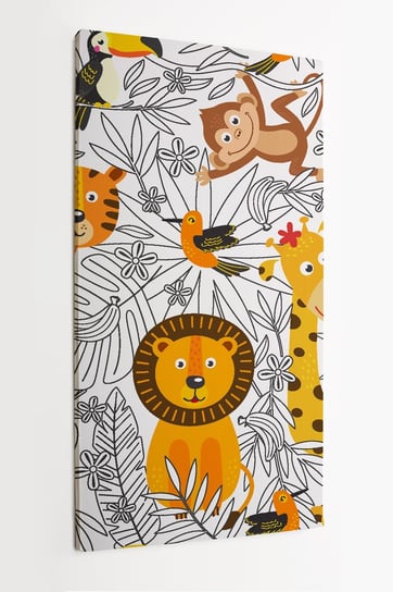 Obraz na płótnie HOMEPRINT, dziecięcy motyw zwierząt afrykańskich, lew, tygrys, małpa, żyrafa 50x100 cm HOMEPRINT
