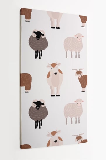 Obraz na płótnie HOMEPRINT, dziecięcy motyw zwierząt farmerskich, owca, baran, krowa 60x120 cm HOMEPRINT