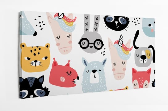 Obraz na płótnie HOMEPRINT, Dziecięcy motyw zwierząt, królik, kucyk, lew, jednorożec, lis 120x50 cm HOMEPRINT