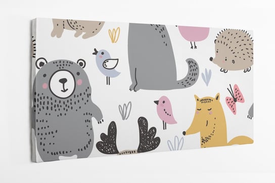 Obraz na płótnie HOMEPRINT, dziecięcy motyw zwierząt leśnych, lis, jeleń, niedźwiedź 120x60 cm HOMEPRINT