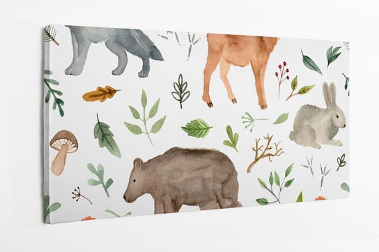 Obraz na płótnie HOMEPRINT, dziecięcy motyw zwierząt leśnych, niedźwiedź, jeleń, królik, 100x50 cm HOMEPRINT