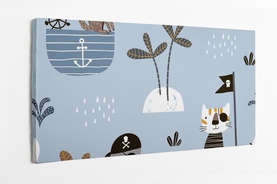 Obraz na płótnie HOMEPRINT,  dziecięcy motyw zwierzęcych piratów na wyspie, palmy 100x50 cm HOMEPRINT
