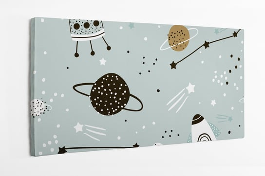 Obraz na płótnie HOMEPRINT, dziecięcy wzór, kosmos, statek kosmiczny 120x50 cm HOMEPRINT