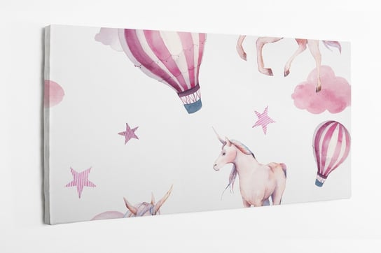 Obraz na płótnie HOMEPRINT, dziecięcy wzór, różowy, balony, jednorożce 120x50 cm HOMEPRINT