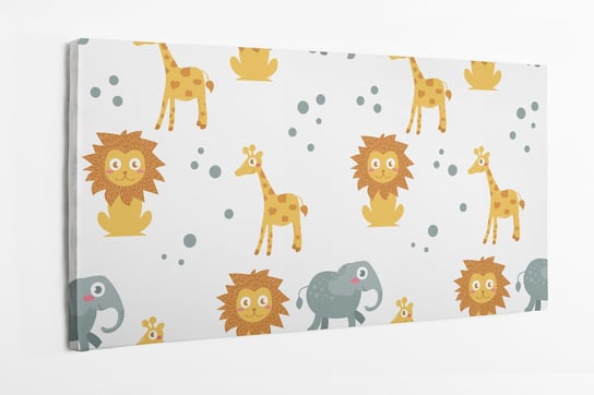 Obraz na płótnie HOMEPRINT, dziecięcy wzór, zwierzęta, lew, żyrafa, słoń 120x50 cm HOMEPRINT