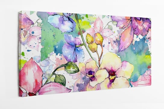 Obraz na płótnie HOMEPRINT, dzikie kwiaty orchidei, akwarele, łąka, storczyki, kolorowe, kwiaty 120x60 cm HOMEPRINT