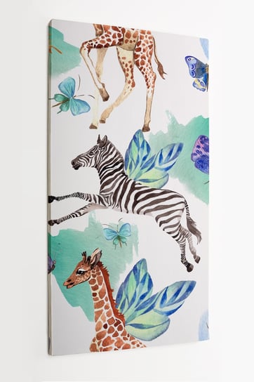 Obraz na płótnie HOMEPRINT, dzikie zwierzęta, zebra, żyrafy, motyle, akwarele, zwierzęta sawanny 50x100 cm HOMEPRINT