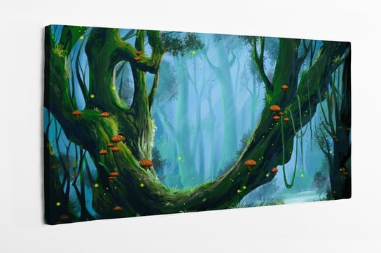 Obraz na płótnie HOMEPRINT, dżungla, ilustracja, dziki las, grzyby, kreskówkowe tło 100x50 cm HOMEPRINT