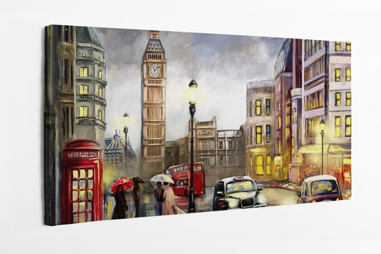 Obraz na płótnie HOMEPRINT, farby olejne, Big Ben, scena rodzajowa, miasto, Londyn, Anglia, Wielka brytania 100x50 cm HOMEPRINT
