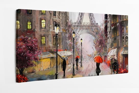 Obraz na płótnie HOMEPRINT, farby olejne, wieża Eiffla, scena rodzajowa, miasto, Paryż, Francja 100x50 cm HOMEPRINT