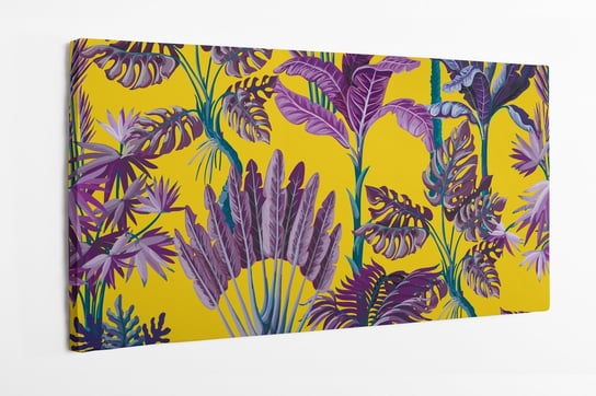 Obraz na płótnie HOMEPRINT, fioletowy liście tropikalne na żółtym tle, abstrakcja 140x70 cm HOMEPRINT