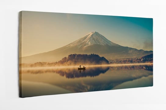 Obraz na płótnie HOMEPRINT, góra fuji, wschód słońca, panorama, jezioro, łódka na jeziorze 120x50 cm HOMEPRINT