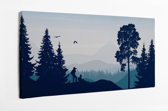 Obraz na płótnie HOMEPRINT, ilustracja, krajobraz, przygoda, las, drzewa 100x50 cm HOMEPRINT