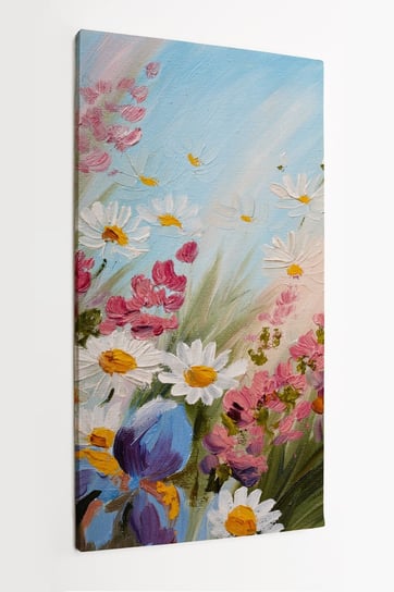 Obraz na płótnie HOMEPRINT, ilustracja kwiatów, stokrotki, łąka, farby olejne, kwiecista łąka 50x100 cm HOMEPRINT