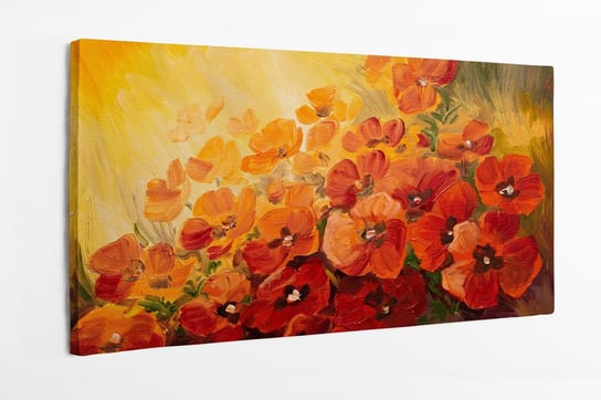 Obraz na płótnie HOMEPRINT, ilustracja maków, kwiaty, łąka, pole, czerwone maki, farby olejne 100x50 cm HOMEPRINT