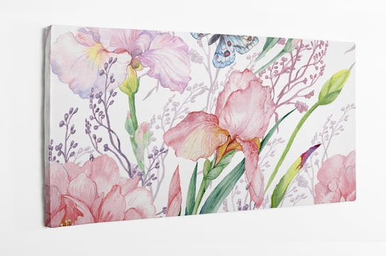 Obraz na płótnie HOMEPRINT, irysy, piwonie, kwiaty, motyl, egzotyczne, akwarele 100x50 cm HOMEPRINT