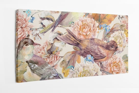 obraz na płótnie HOMEPRINT, jesienny bukiet, wzór, ptaki, akwarele 100x50 cm HOMEPRINT