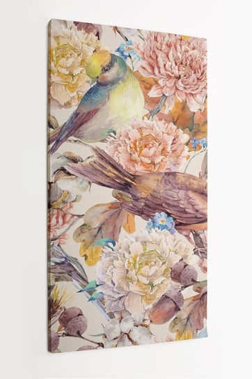 obraz na płótnie HOMEPRINT, jesienny bukiet, wzór, ptaki, akwarele 60x120 cm HOMEPRINT
