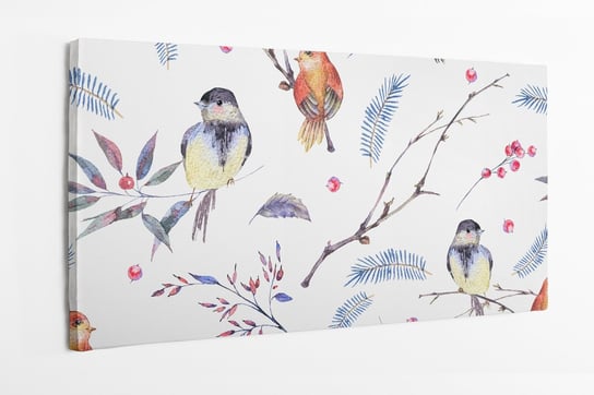 Obraz na płótnie HOMEPRINT, jesienny wzór, ptaki na gałązki, małe ptaki, wróbelki 100x50 cm HOMEPRINT