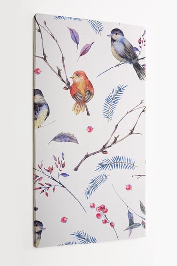 Obraz na płótnie HOMEPRINT, jesienny wzór, ptaki na gałązki, małe ptaki, wróbelki 60x120 cm HOMEPRINT