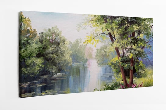 Obraz na płótnie HOMEPRINT, jezioro w lesie, letni dzień, obraz olejny 120x60 cm HOMEPRINT