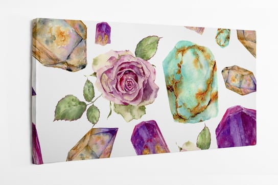 Obraz na płótnie HOMEPRINT, kamienie szlachetne, kwiat róży, wzór, akwarela 140x70 cm HOMEPRINT