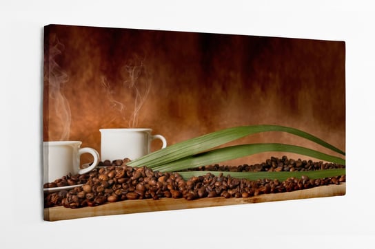 Obraz na płótnie HOMEPRINT, kawa w filiżance, ziarna kawy, filiżanki z kawą, kawiarnia 100x50 cm HOMEPRINT