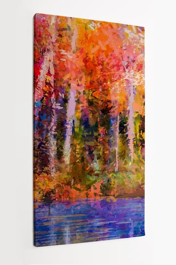 Obraz na płótnie HOMEPRINT, kolorowe jesienne drzewa, imitacja farb olejnych, drzewa przy wodzie 50x100 cm HOMEPRINT