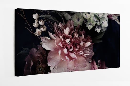 Obraz na płótnie HOMEPRINT, kolorowy bukiet kwiatów na czarnym tle, piwonie 100x50 cm HOMEPRINT