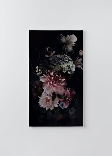 Obraz na płótnie HOMEPRINT, kolorowy bukiet kwiatów na czarnym tle, piwonie 50x100 cm HOMEPRINT