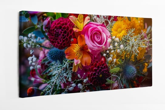 Obraz na płótnie HOMEPRINT, kolorowy bukiet mieszanych kwiatów, zbliżenie, kwiaty, detale 100x50 cm HOMEPRINT