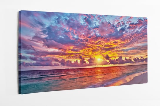 Obraz na płótnie HOMEPRINT, kolorowy zachód słońca, chmury, morze, ocean, Malediwy, Ocean 140x70 cm HOMEPRINT