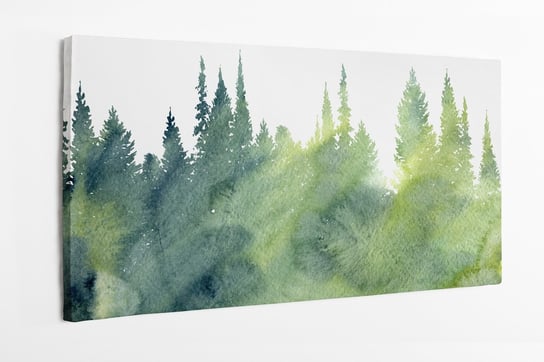 Obraz na płótnie HOMEPRINT, krajobraz, akwarele, drzewa iglaste, zielone 140x70 cm HOMEPRINT
