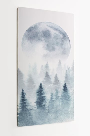 Obraz na płótnie HOMEPRINT, krajobraz zimowego lasu i wschodzącego księżyca, drzewa znikają we mgle. 50x100 cm HOMEPRINT