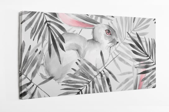 Obraz na płótnie HOMEPRINT, królik, szary, wzór, liście 100x50 cm HOMEPRINT